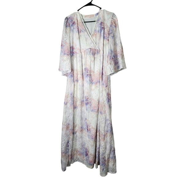 Valerie Khalfon Dresses & Skirts - Valerie Khalfon Paris Maxi Dress Size 40/ 8 White Pink Purple Eyelet Embroidered